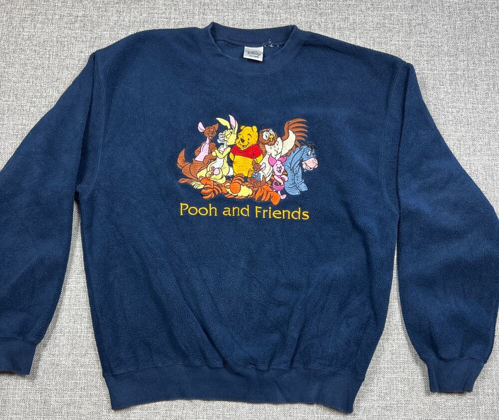 Vintage Disney Store Pooh & Friends Embroidered Fleece Sweatshirt Adult M